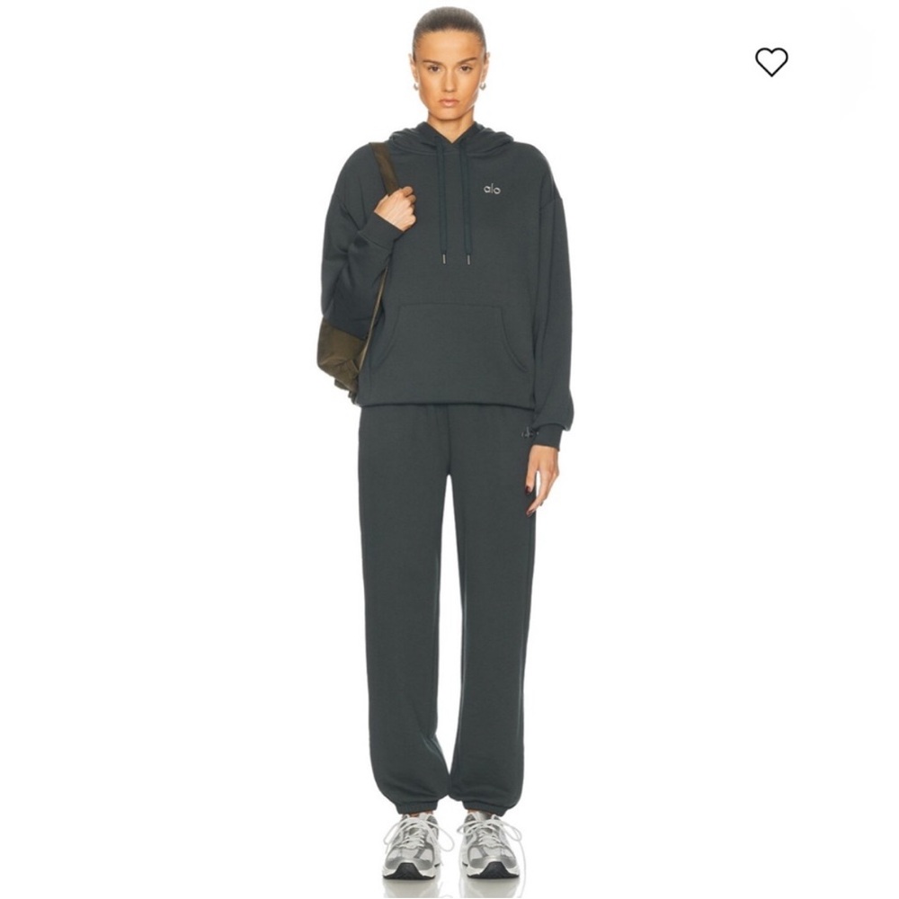 Alo 2 Piece Set Accolade Hoodie Sweatshirt & Sweatpant Charcoal Green Size S - Picture 2 of 15